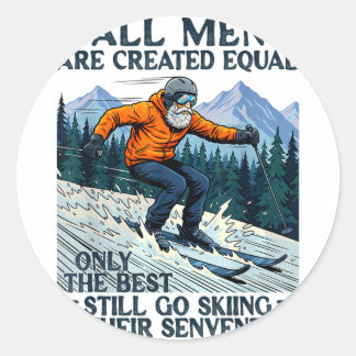 Skier skiing 70th birthday men are equal created ronde sticker