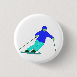 Skier Snow Skiing Ronde Button 3,2 Cm