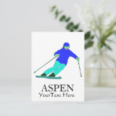 Skier Snow Skiing Ski Party Aspen Custom Text Briefkaart (Staand voorkant)