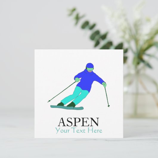 Skier Snow Skiing Ski Party Aspen Custom Text Kaart (Staand voorkant)