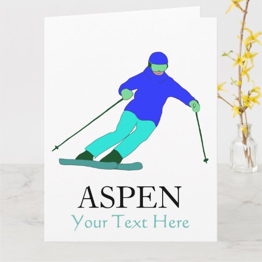 Skier Snow Skiing Ski Party Aspen Custom Text Kaart (Gele Bloem)