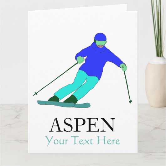 Skier Snow Skiing Ski Party Aspen Custom Text Kaart (Voorkant)