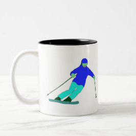Skier Snow Skiing Tweekleurige Koffiemok