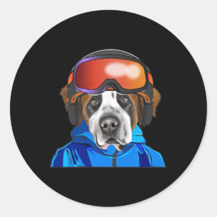 Skiër St. Bernard Snowboarding Pocket Ronde Sticker