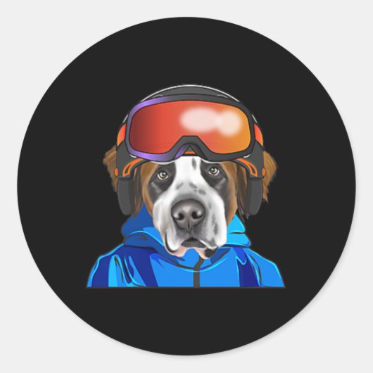 Skiër St. Bernard Snowboarding Pocket Ronde Sticker (Voorkant)