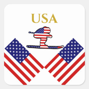 SKIËR VIERKANTE STICKER