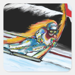 SKIËR VIERKANTE STICKER