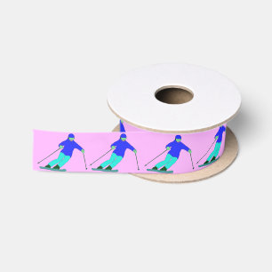 Skiers Downhill Skiing Pastel Pink Lint