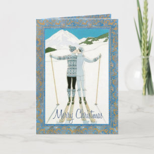 Skiërs in liefde kerst Kaart