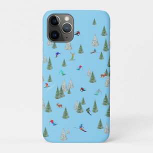 Skiërs Langlaufen Illustratie Bleekblauw iPhone 11 Pro Hoesje