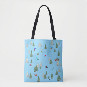 Skiërs Langlaufen Illustratie Bleekblauw Draagtas