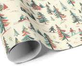 Skiërs & Vuurbomen: Winter Scene Patroon Cadeaupapier (Rol Hoek)