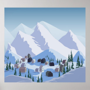 Skigebied: berglandschap poster