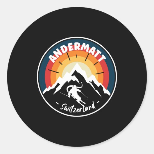 Skiing Andermatt Zwitserland Ronde Sticker (Voorkant)