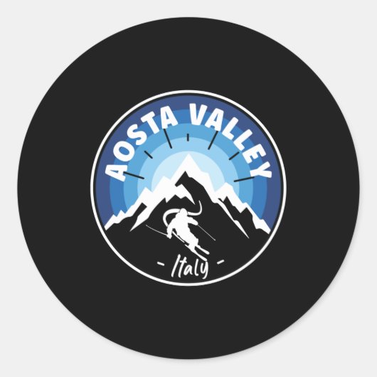 Skiing Aosta Valley Italy Blue Ronde Sticker (Voorkant)