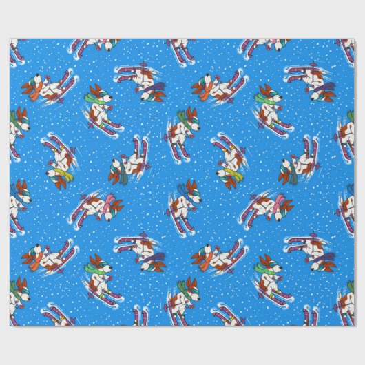 Skiing Dog Pattern Cadeaupapier (Vlak)