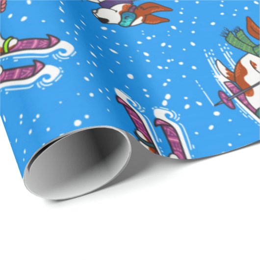 Skiing Dog Pattern Cadeaupapier (Rol Hoek)