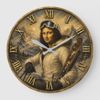 Skiing Funny Mona Lisa Skier Gift Grote Klok