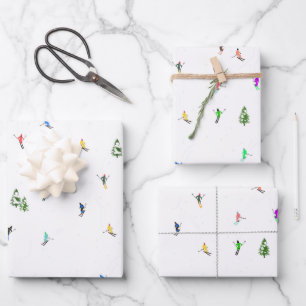 Skiing Illustratie bij holiday Alpine Skiers Inpakpapier Vel