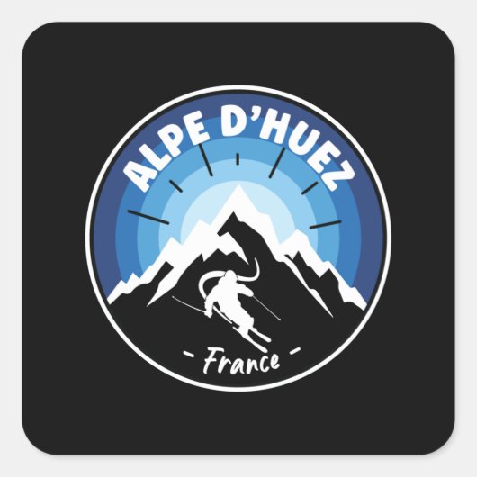 Skiing in Alpe d'Huez France Blue Vierkante Sticker (Voorkant)