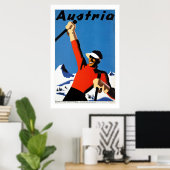 Skiing in Austria Vintage Travel Poster (Bureau à domicile)