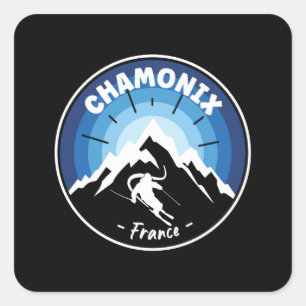 Skiing in Chamonix France Blue Vierkante Sticker