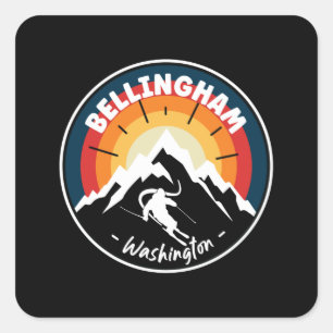 Skiing in de Vintage van Bellingham Washington Vierkante Sticker
