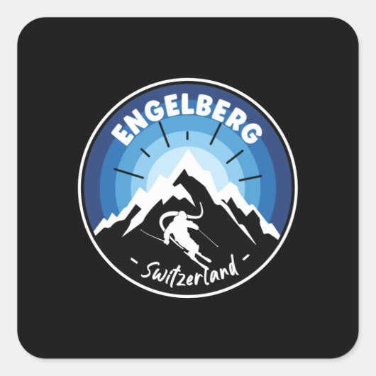 Skiing in Engelberg Zwitserland Blue Vierkante Sticker (Voorkant)