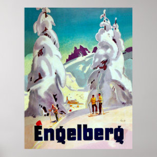 Skiing in Engleberg, Zwitserland, vintage-reis Poster