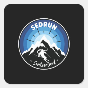 Skiing in Sedrun, Zwitserland Blue Vierkante Sticker