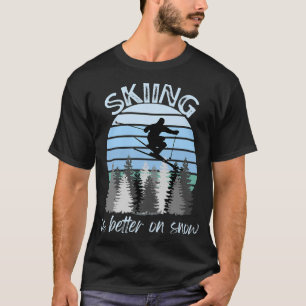 Skiing is beter op sneeuwkool, blauw zonnestelsel t-shirt