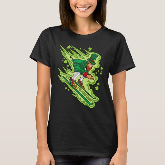 Skiing Leprechaun Irish Sports Ski Snow Mountain T-shirt (Voorkant)