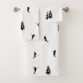 Skiing Modern Black & White Ski Skiers Theme Bad Handdoek (Insitu)
