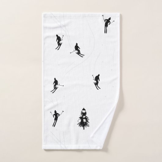 Skiing Modern Black & White Ski Skiers Theme Bad Handdoek (Handdoek)
