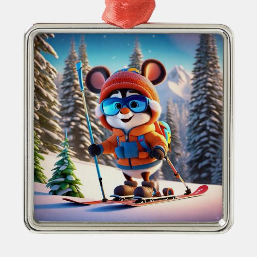Skiing Mouse Kerst Ornament (Voorkant)