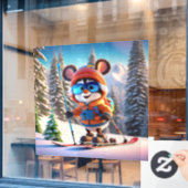 Skiing Mouse Window Cling Raamsticker (Cafe Raam)