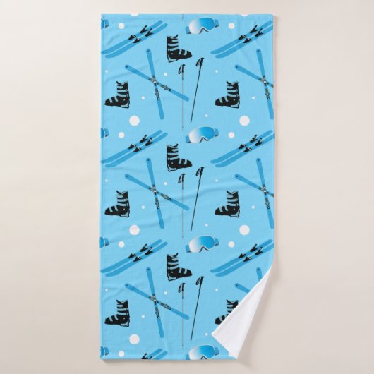 Skiing Pattern Blue Ski Equipment Badhanddoek (Badhanddoek)