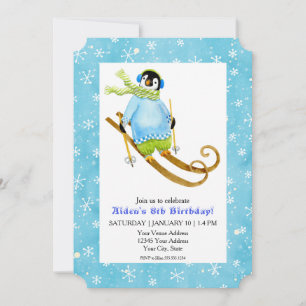 Skiing Penguin Birthday Party Ski Falling Snow Kaart
