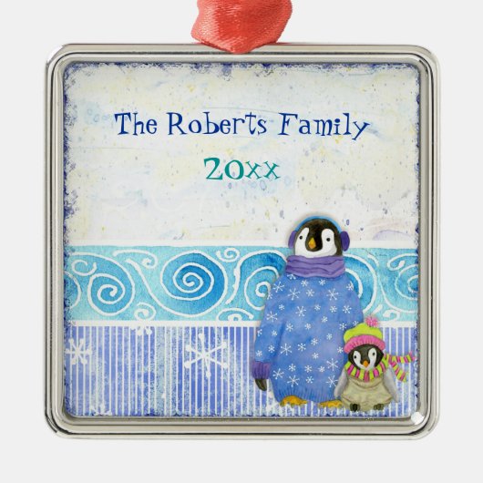 Skiing Penguin Familie Kerst Ornament (Voorkant)