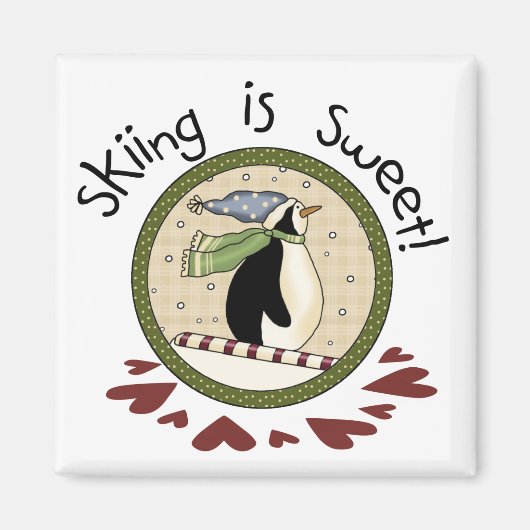 Skiing Penguin Vakantie T-shirts en geschenken Magneet (Voorkant)