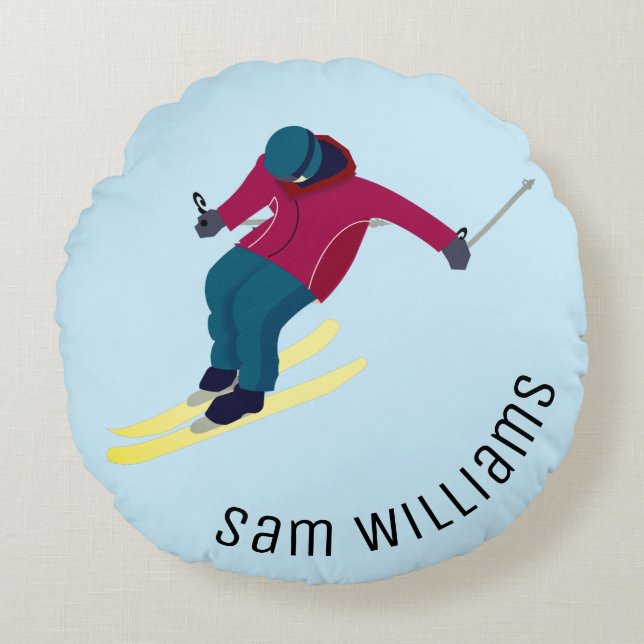 Skiing Rond Kussen (Voorkant)