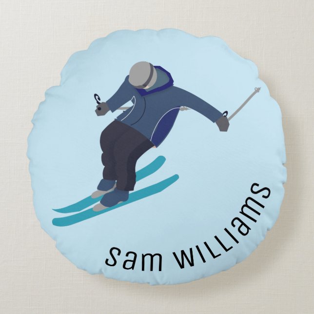 Skiing Rond Kussen (Voorkant)