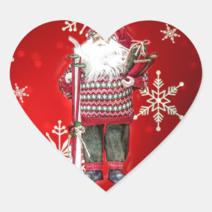 Skiing Santa Hart Sticker