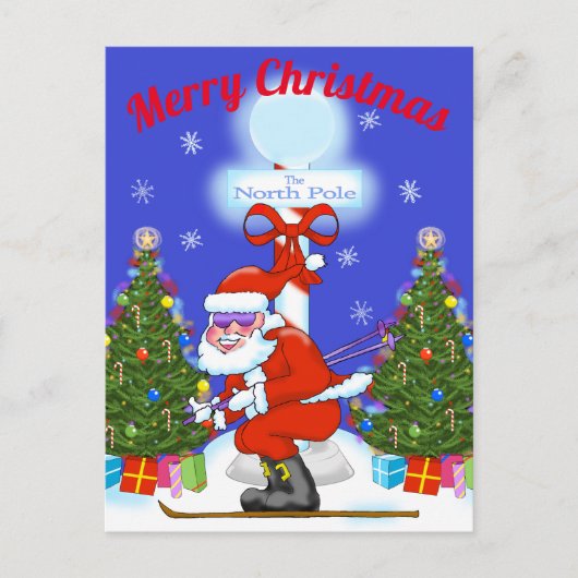 Skiing Santa kerstBriefkaart Feestdagenkaart (Voorkant)