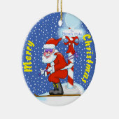 Skiing Santa Kerstkerstversiering Keramisch Ornament (Rechts)