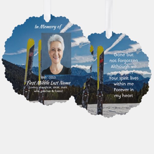 Skiing Skier Memorial Keepsake Ornament Kaart (Voorkant / Achterkant)