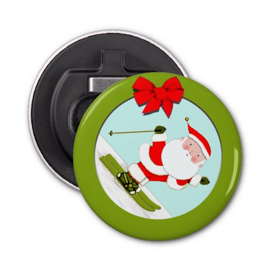 Skiing Skier Stocking Stuffer Button Flesopener (Voorkant)