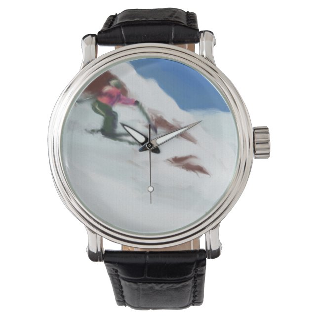 Skiing Snow Mountain Art Horloge (Voorkant)