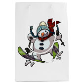 Skiing Snowman in Wooly Pet Cartoon Medium Cadeauzakje (Voorkant)