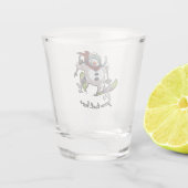 Skiing Snowman in Wooly Pet Cartoon Shot Glas (Achterkant)